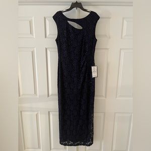 Floor Length Navy Sequin Evening Gown